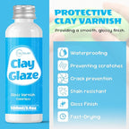 CALPALMY (2-Pack) 100ml Gloss Glaze Varnish Kit for Air Dry Clay Sealer, Waterproof, Gloss Finish - Prevent Cracking and Scratches for Clay, Pottery, Ceramics, Acrylic Paint