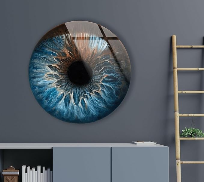 My Photostation.com 39,4''(100cm) Diameter Eye Round Blue Glass Wall Art Tempered Glass Printing Wall Decor Large Wall Art Wall Hangings