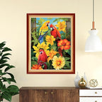 DMCVIVR Stamped Cross Stitch Kits for Adults Beginners Embroidery Kits 11CT Needlepoint Kits Cross Stitch Patterns Embroidery Patterns-Parrot Flowers 16x20 inch