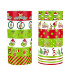 Christmas Washi Tape Set - 12 Rolls with Funny Cartoon Character Design in Green and Red for Festive Crafting and Gift Wrapping - 196.85ft Total Length