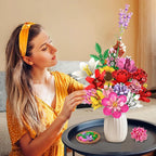 Flower Bouquet Building Set, 1464 PCS Botanical Collection Building Block Toy, 18 Flowers Rose Sunflower Home Plant Decor, Birthday Gifts for Adults Women Boys Girls 8-12+
