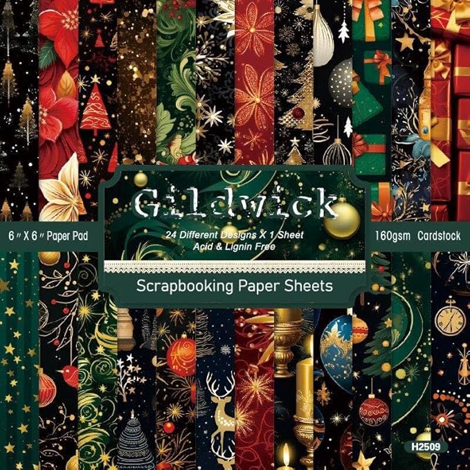 Chritmas Scrapbook Paper Ballon Ribbon Festival Patterned Paper 6×6,24 Sheets Single-Sided Scrapbooking CardStock Papers Pad for Holiday Cardmaking DIY Origami Journaling Papers.