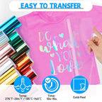 TECKWRAP Heat Transfer Vinyl HTV - 12" x 5ft Rainbow Silver HTV Iron on Vinyl for t-Shirts Easy to Cut & Weed for All Cutter Machine & Heat Press