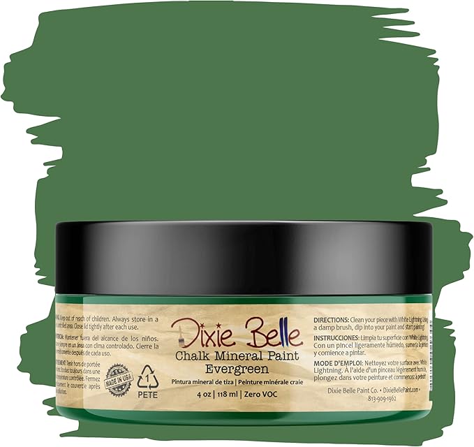 Dixie Belle Paint Company Chalk Finish Furniture Paint - Evergreen (4oz) - Matte Bold Green Chic Chalk Mineral DIY Furniture Paint