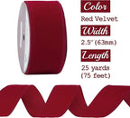 MEEDEE Red Velvet Ribbon - 2.5 Inch Wide, Wired, 25 Yards Spool - Velvet Christmas Ribbon for Tree, Wreaths, Bows