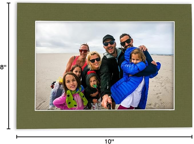 Pack of 25 Acid Free 8x10 Mats Bevel Cut for 5x8 Photos - Dill Green Precut Matboards With Backing Boards and Clear Photo Mat Bags For Pictures, Photos, Framing - 4-ply Thickness
