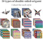 Square Origami Paper 6x6 Double Sided 50 Sheets 50 Colors 70GSM Origami Kit Japanese Chiyo Easy Fold Arts Crafts DIY Handwork Beginner Cloth