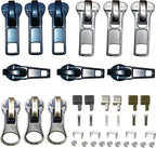 Zipper Repair Kit 39 Pcs, #5 Sliders with Pull, Metal Zippers Retainer Box,Insertion Pin 6 Sets, Replacement Zip Bottom/Top Stop, Metal, Plastic, Nylon Coil Zippers Head FIx on Jaceket