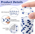 100 Pcs 11.5 Gram Poker Chips ABS Monte Carlo, 40 mm Bingo Chips Tokens Markers Blank Counting Bulk for Blackjack, and Card Night Poker Games