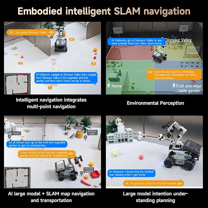 Yahboom Raspberry Pi 5 16GB RAM with ROS2 Robot Kit,6DOF Robotic Arm,7-inch Display,Supports Large Language Models,Ubuntu 22.04. AI Vision Materials