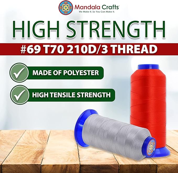 Mandala Crafts Maroon Heavy Duty Thread -1500 Yds Tex 70 Thread for Sewing Drapery Jeans Leather Hair - Bonded Polyester Thread Outdoor Marine Upholstery Threads