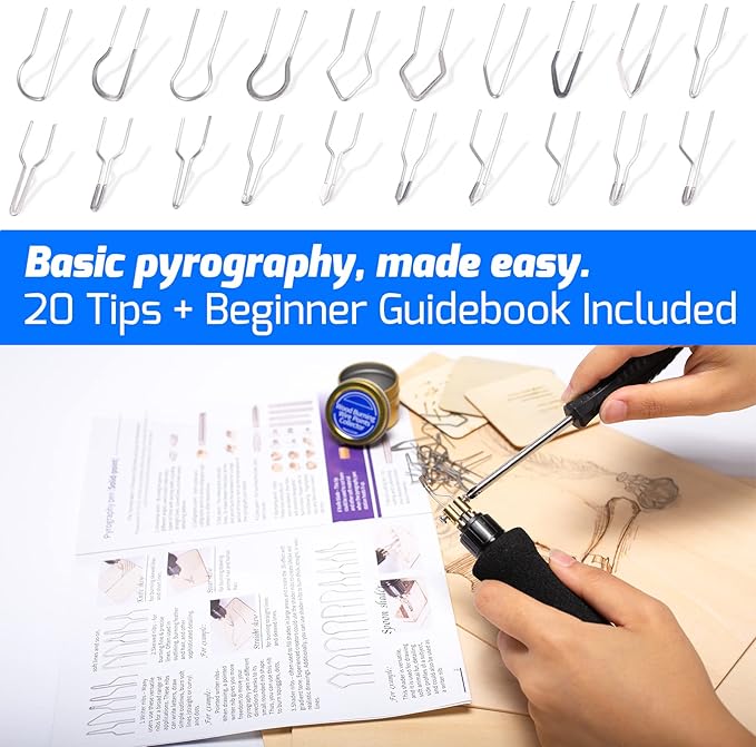 WEP 939D-VI Dual Pen Wood Burning Kit 250-750℃/482-1382℉ A/B Toggle Wood Burning Tool with 2 Detachable Pens, 20 Wood burner Tips, Dual-Barrel Holder. Suitable for Pyrography, Leather Burning Kit
