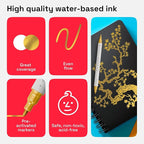 ARTISTRO 2 Gold Dual-Tip Acrylic Paint Pens - Multisurface Metallic Markers for Glass, Rock, Fabric, Wood, Plastic & More - 1 mm Fine & Brush Tips
