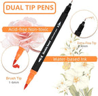 60 Colors Dual Tip Brush Pens, Fine Felt Tip and Brush Tips Colored Pens for Adults and Kids, Coloring Markers for Coloring Book Bullet Journaling Note Taking Hand Lettering