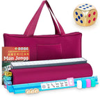 New American Mahjong Game Set, 166 Premium White Tiles with Portable Metal Dices, 4 All-in-One Racks with Pushers, Mah-Jong Games Sets, Ma Jong Tile Game (Red)