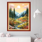 Dooxvey Cross Stitch Kit for Adults Beginners - Stamped Needlepoint Embroidery Kit, 11CT Pattern, Sunrise Forest Theme, 16x20 Inch