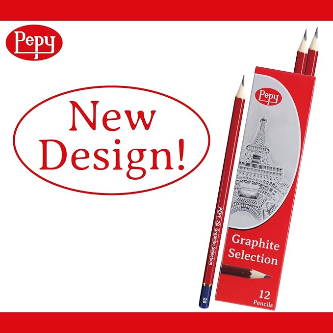 Pepy Graphite Professional Drawing Pencils - Set of 12 9B Pre-Sharpened Black Lead Pencils; Perfect for Drawing, Sketching and Shading, Graphic and Fine Art
