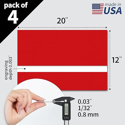 Trotec TroLase | 12"x20"x1/32", 4 Pcs | Red/White | 2 Ply | Modified Acrylic | Laser Engraving Double Color Plastic Sheet | Engraving Blanks for Laser, Saw, Guillotine | Made in USA