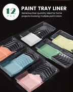 Voomey 4 Inch Paint Roller Tray - 12 Pack Plastic Liners & 1x Roller Frame, 4" Paint Tray Set, for Home Decor, Walls and Furniture Painting
