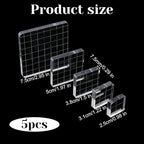 5pcs Acrylic Stamp Block, Acrylic Blocks for Stamping with Grid Lines, Assorted Sizes Stamp Block for DIY Crafts Scrapbooking Card Making Ornaments Stamping Projects