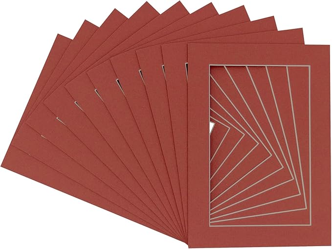 Pack of 25 Acid Free 11x14 Mats Bevel Cut for 8.5x11 Photos - Brick Red Precut Matboards With Backing Boards and Clear Photo Mat Bags For Pictures, Photos, Framing - 4-ply Thickness
