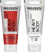 MEEDEN Acrylic Paint Scarlet Red: Bundled with Titanium White Color - 100ml/3.38oz x 2 Bulk Heavy Body Acrylic Paint Tubes for Art Craft Painting