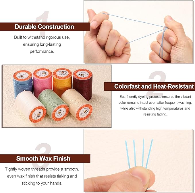 uxcell Round Leather Sewing Waxed Thread, 55m / 60 Yards Wax Polyester String, 0.8mm Waxed Stitching Cord for Leather Crafts, Bookbinding, Bracelets Braided, Dark Coffee
