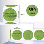 1.5" Holographic Direct Thermal Label Stickers, Round Printable Rainbow Glitter Thermal Printer Sticker Labels for Gift Wrapping, Self-Adhesive DIY Custom Logo Design- Glitter Green