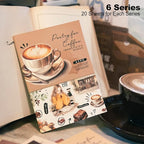6Pcs Coffee Sticker Books, PET&Washi Stickers for Scrapbooking, DIY Crafts, Journaling Supplies & Junk Journal Ephemera