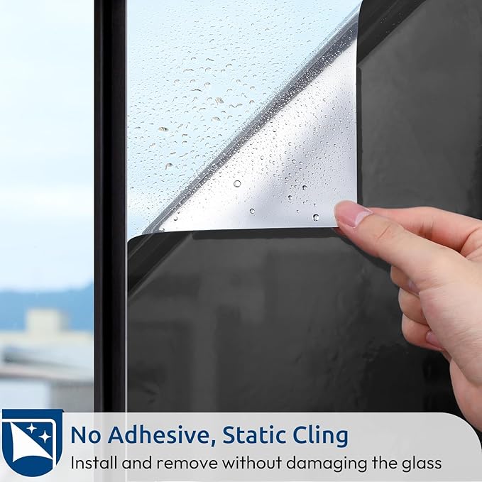 rabbitgoo Window Privacy Film One Way Window Tint for Home, Removable Reflective Heat Sun Blocking Anti UV Glass Door Covering, Mirror Tinting Film House Office, 23.6 in X 16.4 Feet, Black Silver