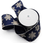 CT CRAFT LLC Navy Satin Gold Snowflake Wired Ribbon 2.5 Inch x 10 Yards for Christmas Home Decor Tree Topper Bow Gift Wrapping DIY Crafts Wreath Garland
