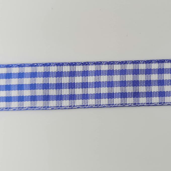 Blue and White Woven Edge Plaid Ribbon 100% Polyester Gingham Ribbon 25 Yards Each Roll (5/8", Blue)