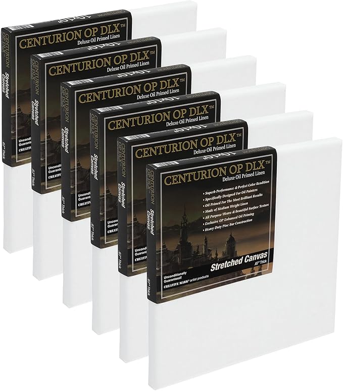 Centurion Deluxe Professional Oil Primed Linen Stretched Canvas, 11oz Linen, 36x36 - Box of 6, 0.67" Deep Canvases, Kiln-Dried Stretchers, Back Stapled, Premium Medium Weight Canvas for Oil Paintings