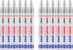 Silver Paint Markers, 12 Pack Oil-Based Waterproof Quick Dry Permanent Paint Pen Set for Rocks Painting, Wood, Fabric, Plastic, Canvas, Glass, Mugs, Metal, Tire, Stone, DIY Craft