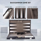 GSE Games & Sports Expert Premium Leather Backgammon Board Game Set, Classic Backgammon Game Set with Leather Case, Travel Folding Board Game (Black&Grey, Medium)