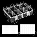 4 Pack 8 Grids Bead Organizer and Storage, Clear Plastic Storage Containers with Removable Dividers and Labels Small Tackle Box Organizer for Jewelry Crafts Electronics Small Parts