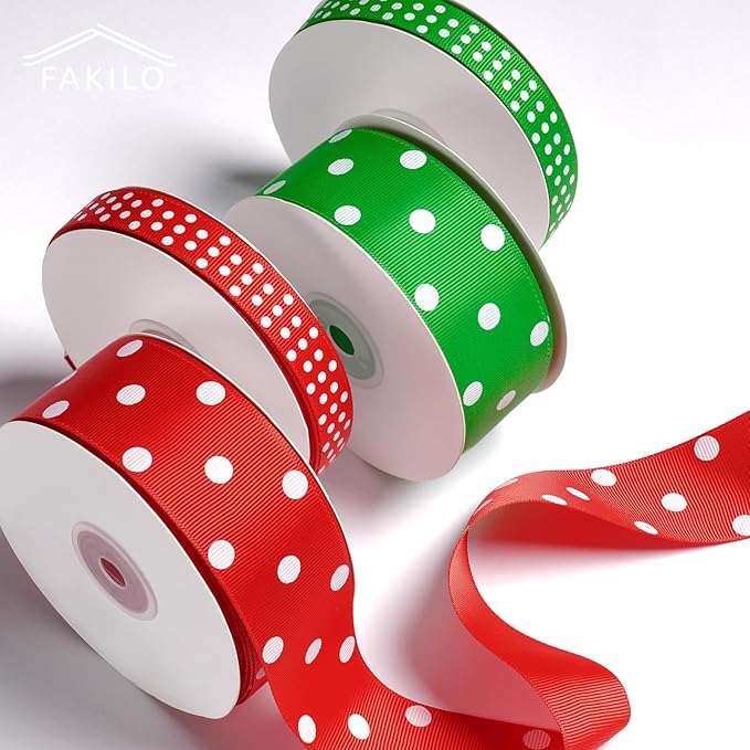 Polka Dot Grosgrain Ribbon 1.5 Inch, 25 Yards Spool Red and White Dot Craft Ribbon for Christmas Gift Wrapping DIY Crafts Hair Bows Wedding Party Decor Sewing and Home Decoration