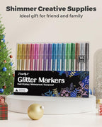 JusArt 16 Colors Glitter Markers, Glitter Paint Pens Sparkly and Shiny for DIY Card Making, Coloring, Scrapbooking, Glass, Wood, Stone, Fabric, Rock - 0.7mm Extra Fine Acrylic Paint Markers