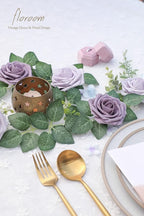 Floroom Artificial Flowers 50pcs Real Looking Lavender African Violet Purple Foam Fake Roses with Stems for DIY Wedding Bouquets Bridal Shower Centerpieces Floral Arrangements Party Tables Decorations