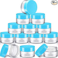 SATINIOR 12 Pack 12 oz Plastic Container Jars with Lids Round Clear Travel Cosmetic Container Slime Jars for Toiletries, Lotion, Cream, Ointments, Makeup, Rhinestone, Samples, Kitchen Storage(Blue)