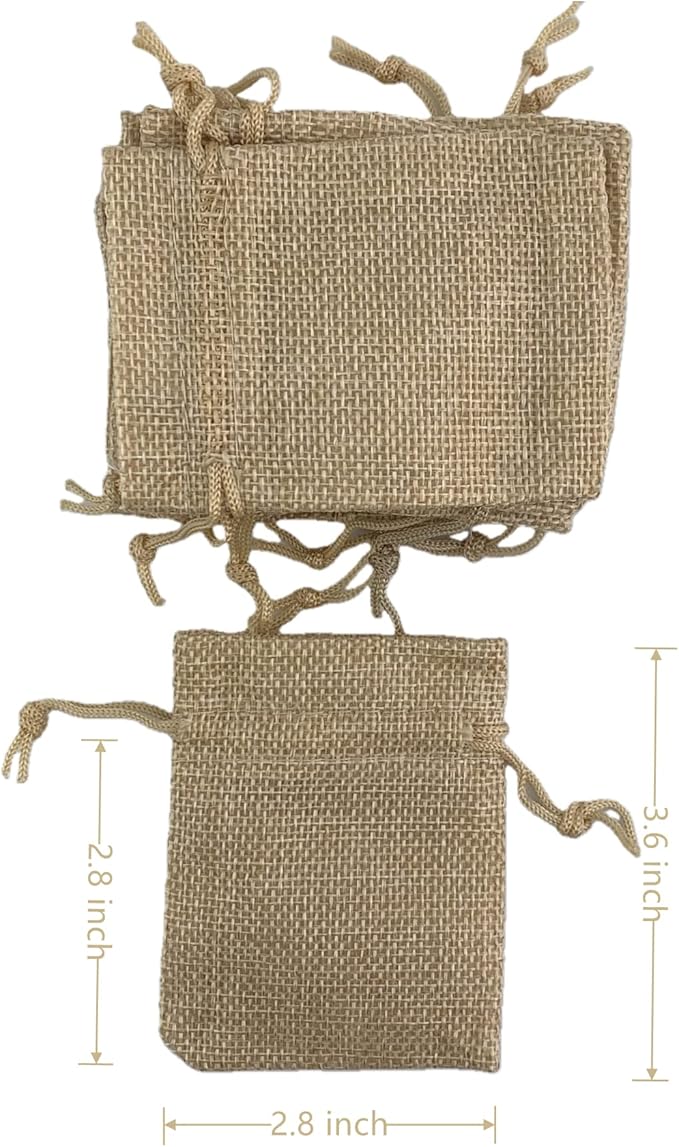 Palmhomee Pack of 25 Burlap Gift Bags with Drawstring Linen Pouches (2.8x3.6 Inch, Ivory) for Wedding, Birthday, Party, Bridal Shower, Baby Shower