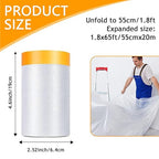 Painters Plastic with Tape 22" x 66',Pre-Taped Masking Film for Painting,Paint Protection Film with Built-in Tape, Drip-Free Painting for Cars,Walls, Floors, Furniture（2 Rolls）