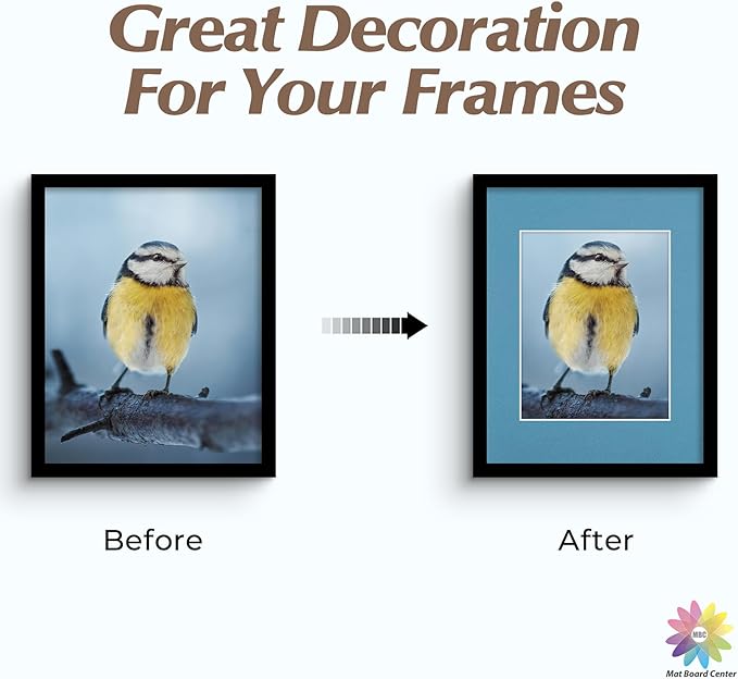 Mat Board Center, Pack of 25, 11x14 for 8x10 Mixed Color Mats - Acid Free, 4-ply Thickness, White Core - for Pictures, Photos, Framing