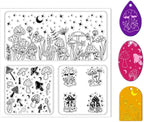 CHGCRAFT Polymer Clay Texture Sheet Mushrooms Silicone Texture Stamp Stars Flowers Clay Texture Mat Modeling Pattern Pad Polymer Clay Tools for Jewelry Earring Making DIY Craft, 5.5x5.5inch