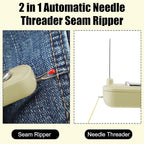 Needle Threaders, 2 in 1 Plug-in Needle Threader Seam Ripper Tool, Automatic Stretchable Seam Rippers for Sewing, Hand Quilling Supplies,Embroidery Stitch Removal(Green/Yellow)