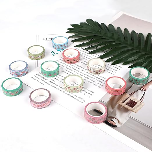 12 Rolls Tea Party Washi Tape, Afternoon Tea Decorative Tape for Scrapbooking, Bullet Journals, Planners, Party Decorations, DIY Crafts, Gift Wrapping, 16.4FT