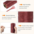 MECCANIXITY Waxed Thread,284 Yard 0.8mm 150D Flat Wax Thread Polyester Waxed String for Leather Sewing Hand Weaving Book Binding Home Decoration,Wine Red