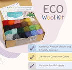 Woolbuddy Wool Roving Kit – 24 Assorted Corriedale Colors with Felting Guide – Clean, Carded Core Wool for Needle & Wet Felting – Craft Supplies for All Levels