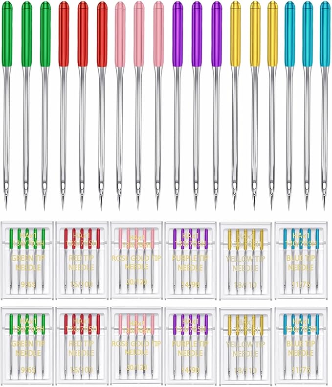 HONEYSEW 60 Pieces Sewing Machine Needles Universal Regular Point Machine Needles for Home Sewing Machine Compatible with Singer, Brother and Old Sewing Machine (Green, Size9-60PCS)