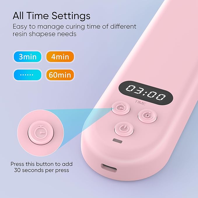 PPESULK UV Light for Resin Curing, 3000mAh Rechargeable Fast UV Resin Lamp with Timer and 34 Beads, Cordless Portable Resin Curing Machine for Resin Molds, Jewelry Making & DIY Crafts(Pink)